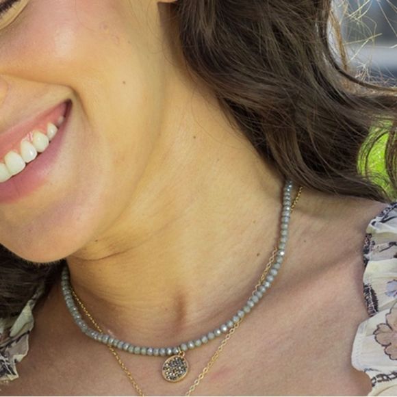 NWT GRAY MICRO PAVED CRYSTALS GRAY GLASS BEAD OUTER SPACE DAINTY DESIGN NECKLACE - Picture 6 of 14